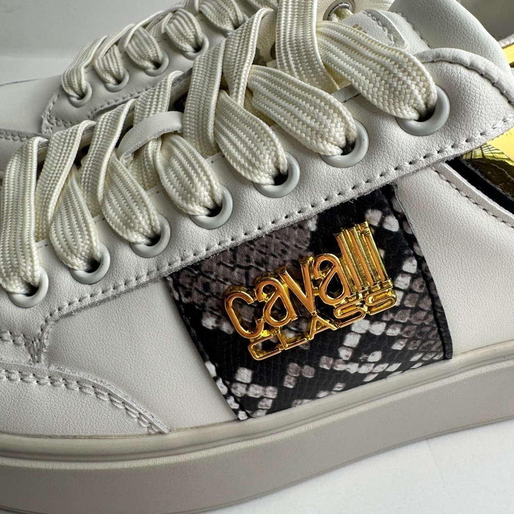 Roberto Cavalli leather White and Gold Women's Sneakers - Picture 5 of 13